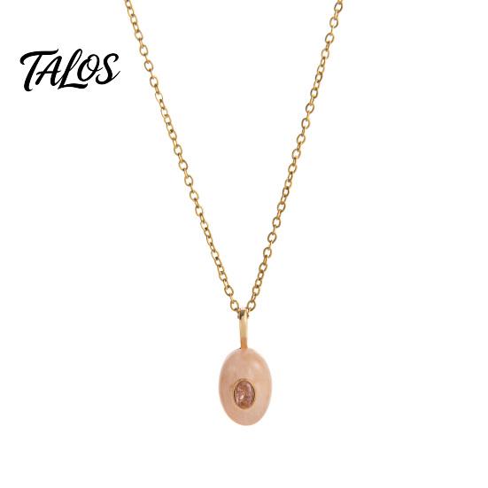 Talos Stone Pendant Necklace, Oval or Hexagonal Charm Geometric Necklace Gift for Her Wife Girlfriend
