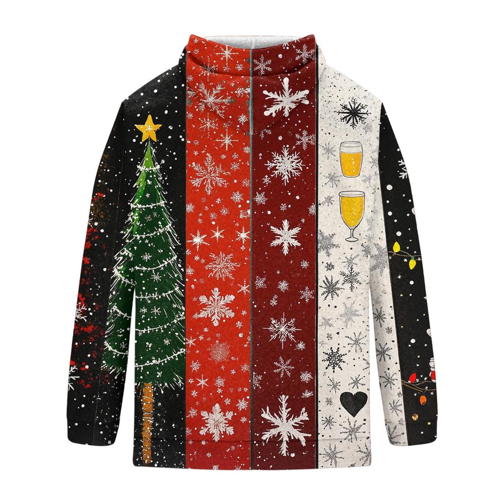 Men's Casual Trendy Christmas Print Loose Fit Pullover Hoodie Long Sleeve with Large Pockets