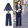 Noble Lady Mom Spring Jacket & Wide-Leg Sports Suit - Stylish Women's Top for Spring and Autumn