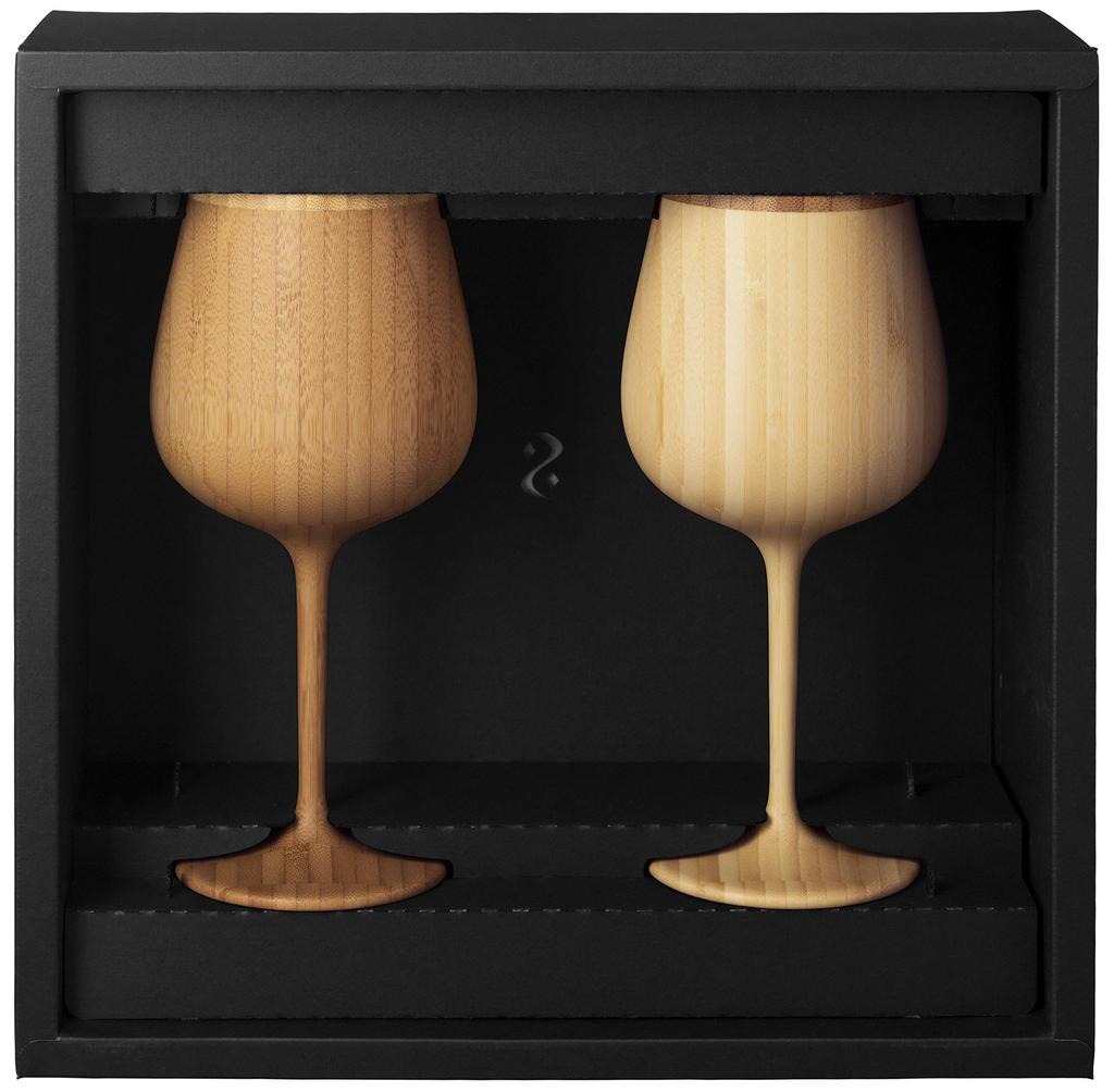RIVERET Vessel Wine Glasses, Burgundy, 380ml, Pair, Bamboo, Dishwasher Safe, White/Brown, RV-118WB