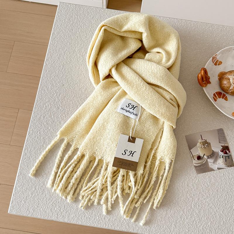 2025 Solid Color Thick Cashmere Winter Warm Women Scarf Large Blanket Pashmina Shawl Wraps Bufanda Female Tassel Foulard