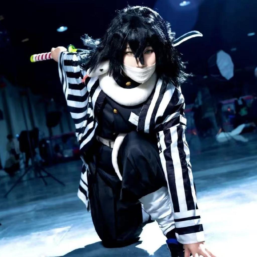 Anime Demon Slayer Kimetsu No Yaiba Iguro Obanai Haori Kimono Cosplay Costume Wig Snake Props White Halloween Costume