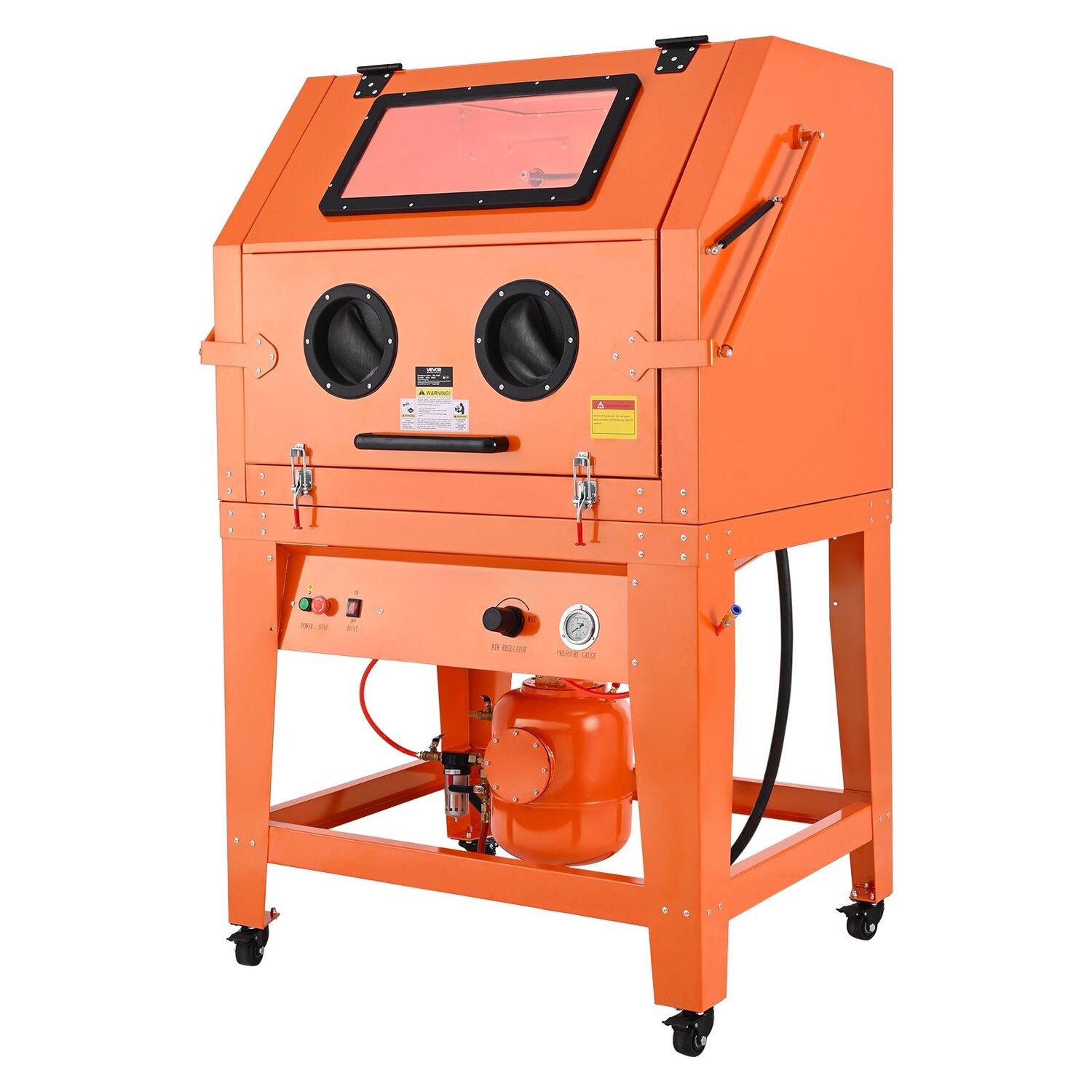 Cabine de sablage 927L avec réservoir sous pression, Cabine de sablage en acier robuste sur roues - avec trémie à abrasif de 121L et puissant aspirateur à poussière de 1200W