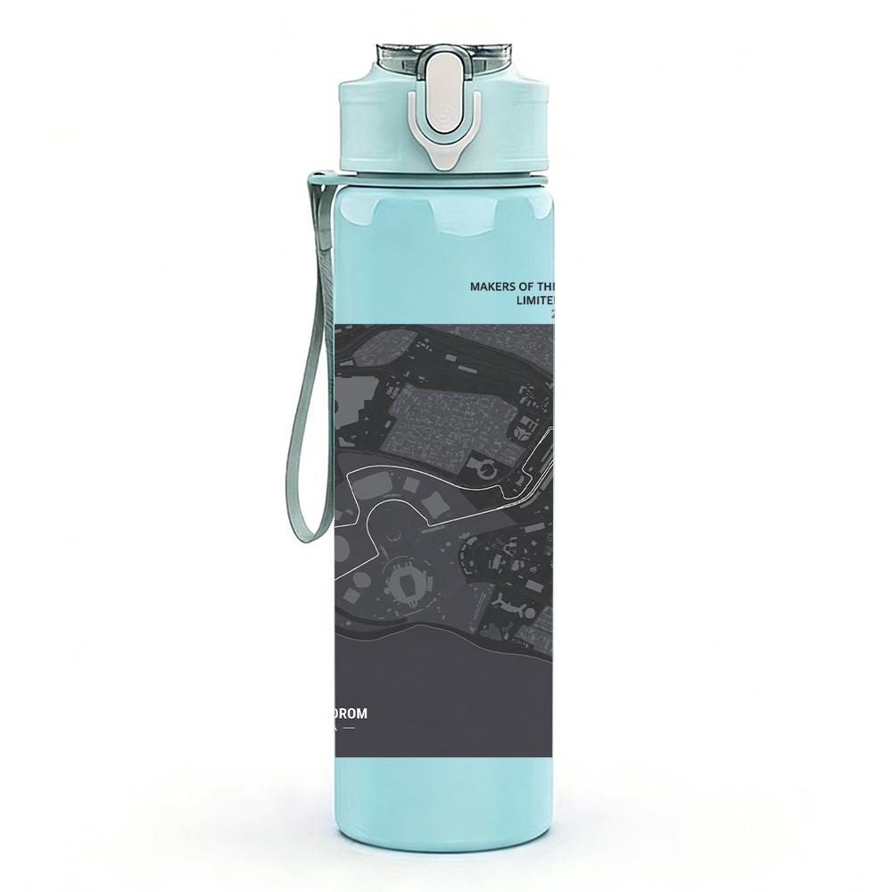 1PC Dark rectangular band album print 750ml colorful plastic sports water bottle leakproof pop up lid with straw for outdoor work home use