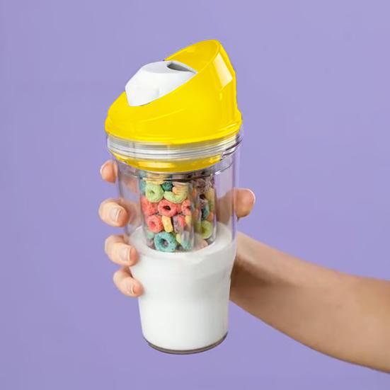 Portable Cereal Cup Dual Compartment Leak-Proof Container for Milk Cereal BPA-Free Plastic To-Go Breakfast Cup for Commuters Students
