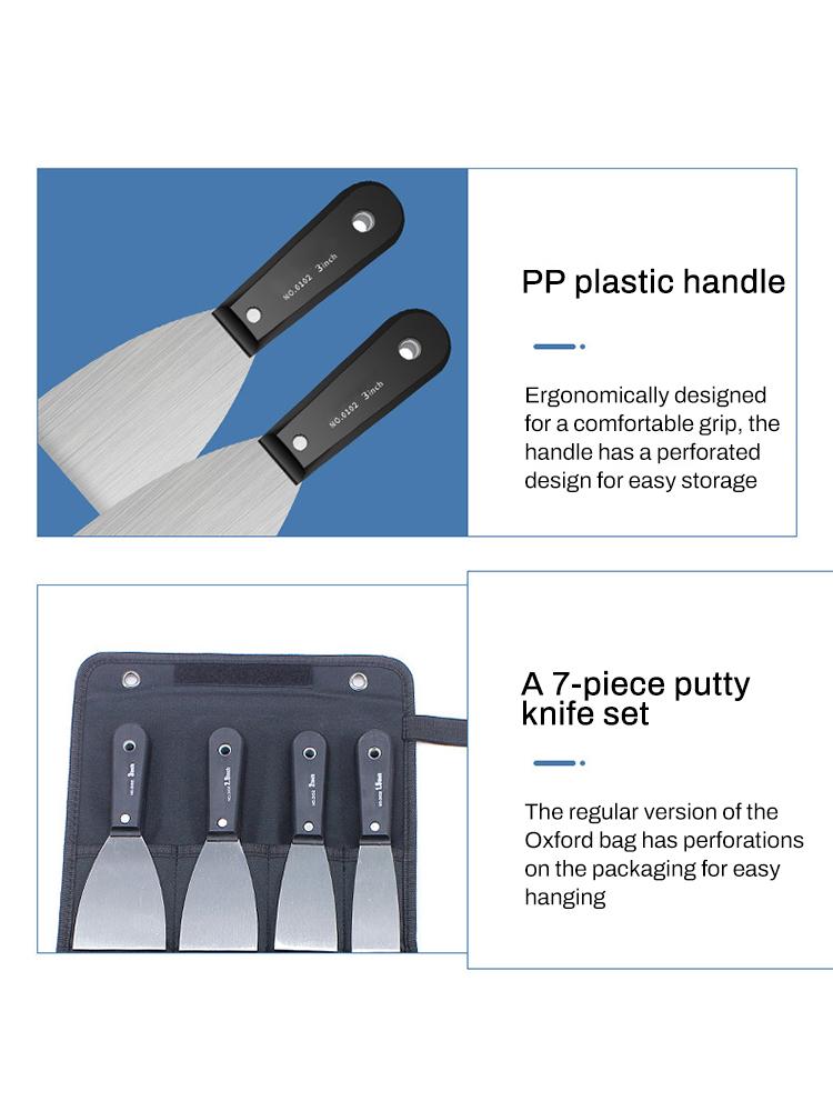 7PCS Carbon Steel Putty Knives 1/1.5/2/2.5/3/4/5 INCH Flex Drywall Knife Paint Scraper Kit 7 Sizes with Canvas Storage Bag