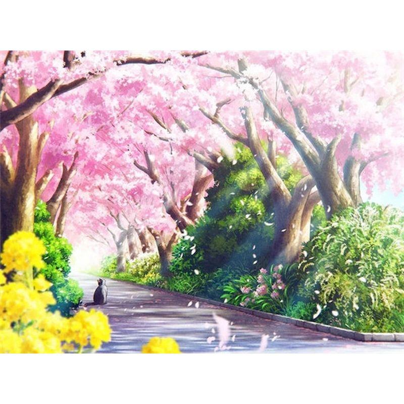 5D Diamond Painting Scenery Cross Stitch DIY Diamond Embroidery Pink Cherry Blossoms Full Round Mosaic Kit