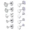 Classic Simple Stainless Steel Four Claws Round AAA Zircon Piercing Stud Earrings for Women Fashion Trend Zircon Accessory Gift