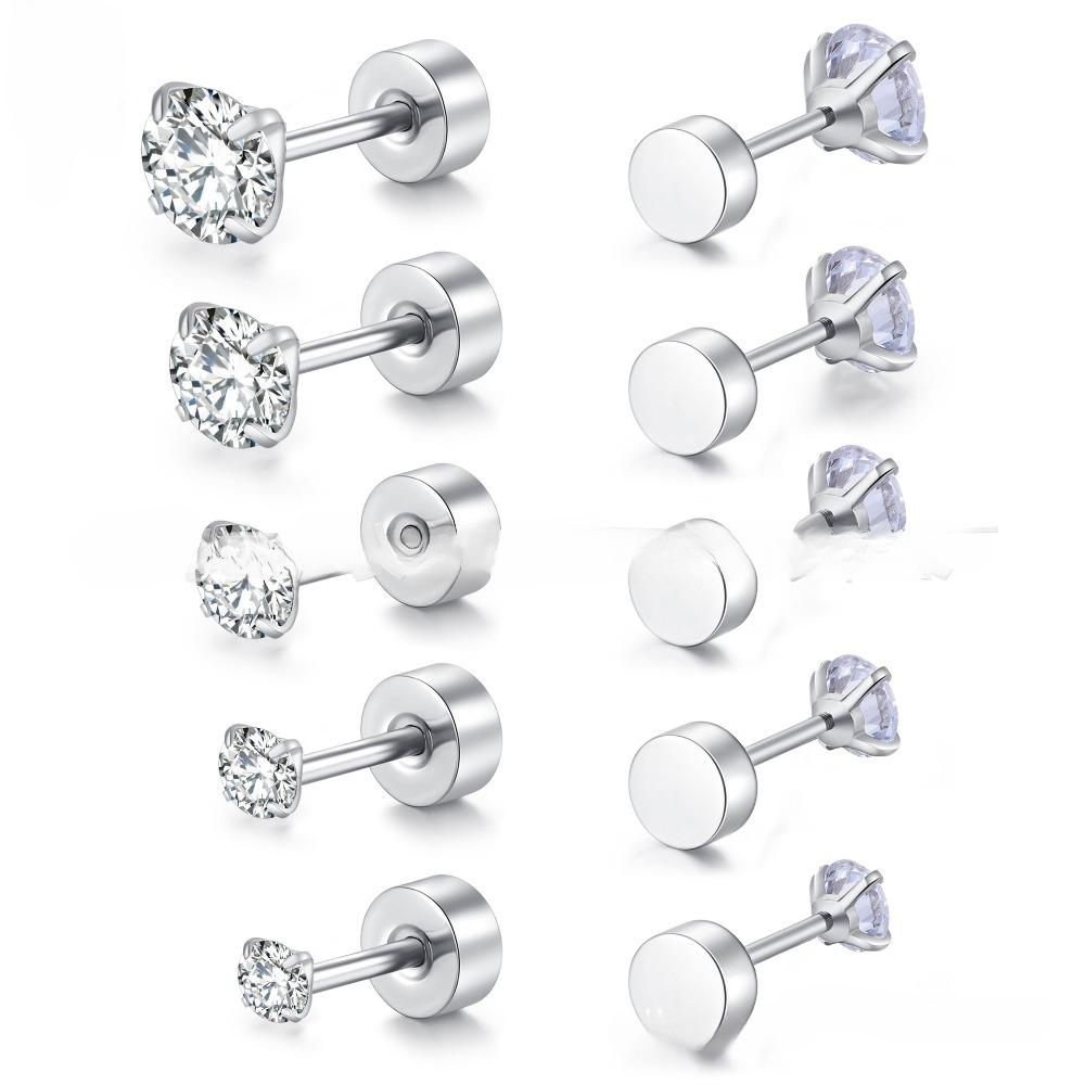 Classic Simple Stainless Steel Four Claws Round AAA Zircon Piercing Stud Earrings for Women Fashion Trend Zircon Accessory Gift
