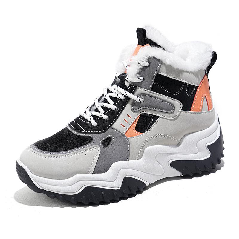 Women's 2025 Autumn White High-Top Dad Sneakers: Plus Velvet, Thick Sole, Versatile Casual Sports Shoes.