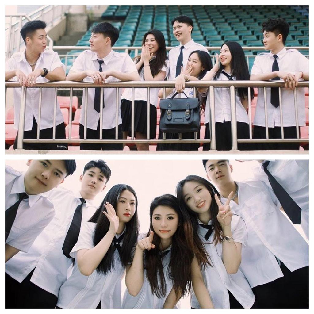 Taiwan JK School Uniform Set: White Shirt & Accordion Pleat Skirt, College Style for Summer Graduation