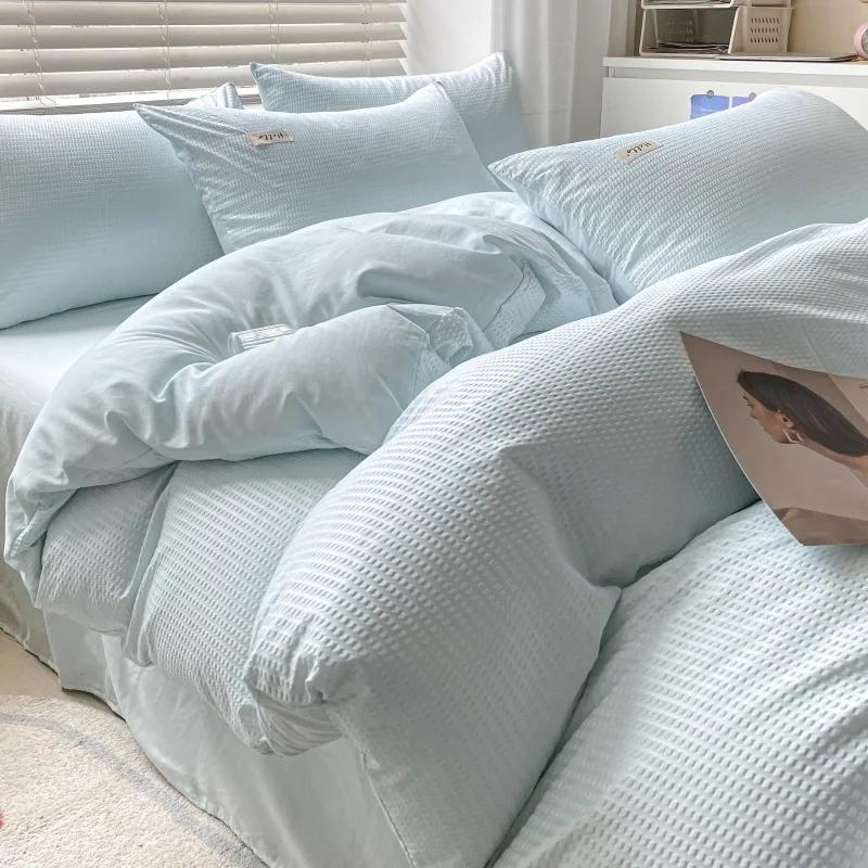 

Washed Bubble Cotton Solid Soft Comfort Sets Simple Breathable Bedsheet Bedding for Adults 4Pcs AB Double Edition Bed Linens 1.2m-150x200cm 3pcs