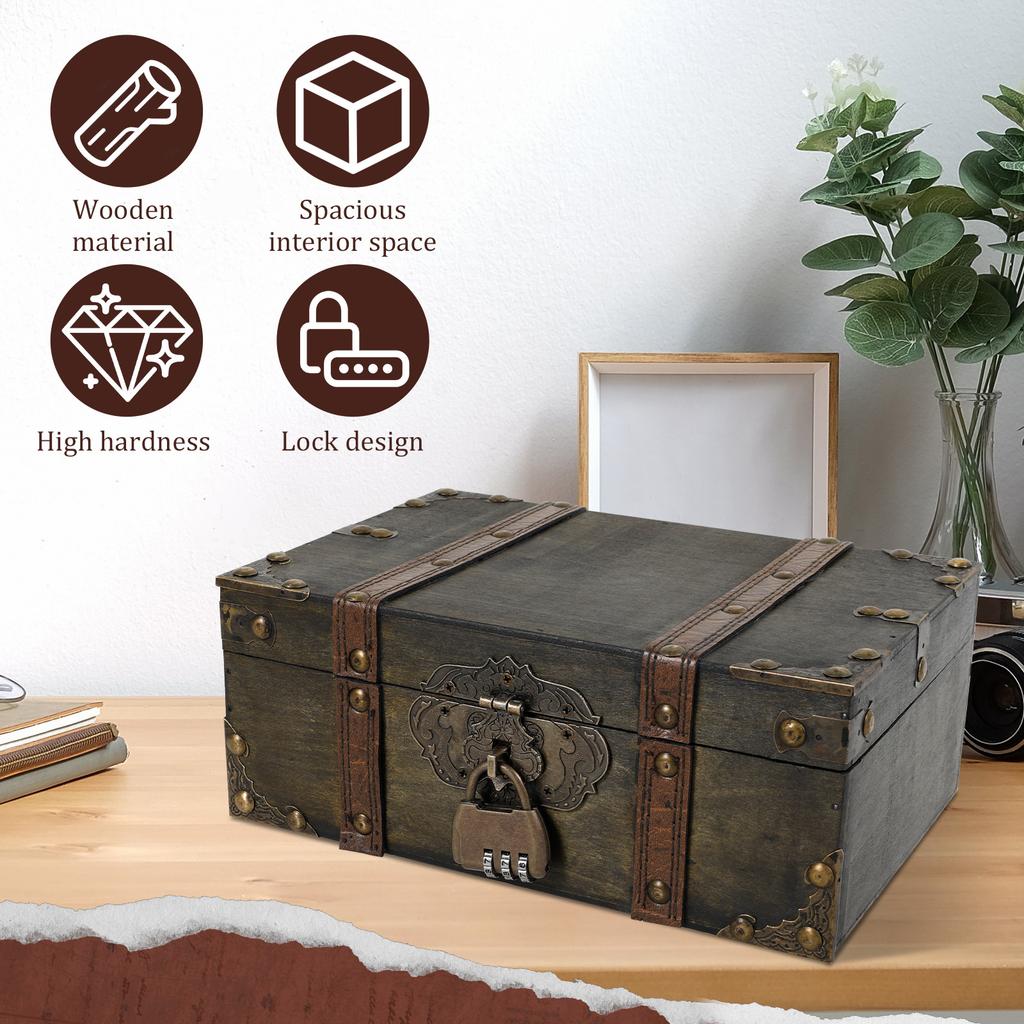 Vintage Wooden Storage Box Coin Jewellery Storage Box With Lock Art Collection Jewelry Organizer Multipurpose Decoration Case