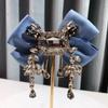Vintage British Style Bowknot Brooch for Women - Rhinestone & Tassel Bow Tie Collar Pin - Elegant Fabric Flower Shirt Jewelry
