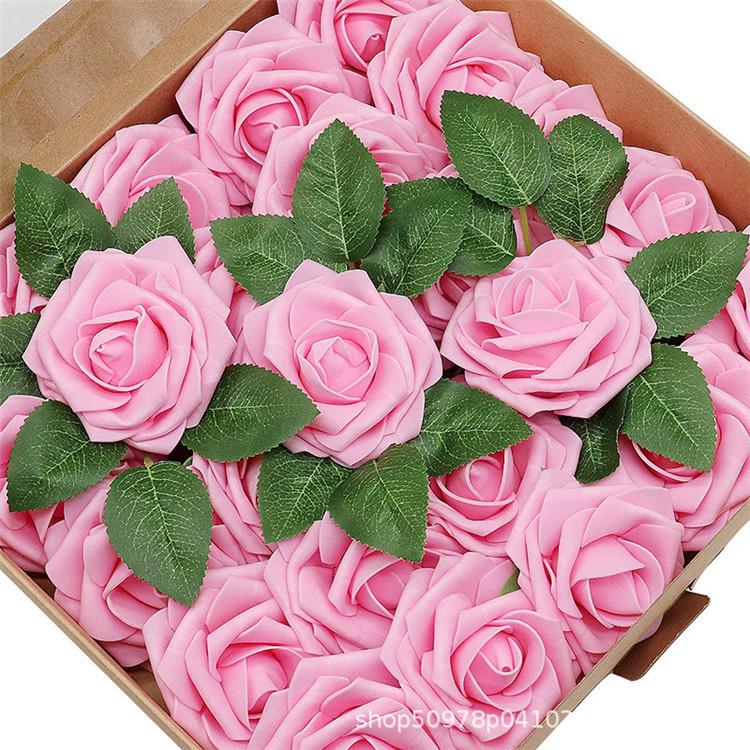 Hot Seller: 25-Piece PE Rose Flower Gift Box with 8cm Simulation Roses, Leaves, and Stems