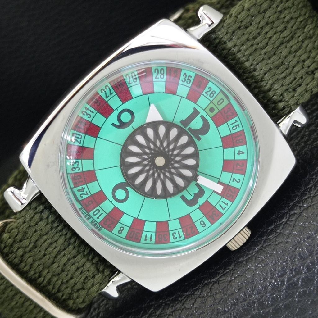 VINTAGE REFURBISHED HAND-WINDING ROULETTE SWISS MENS SEA GREEN WATCH A700940-5 R205a-a700940
