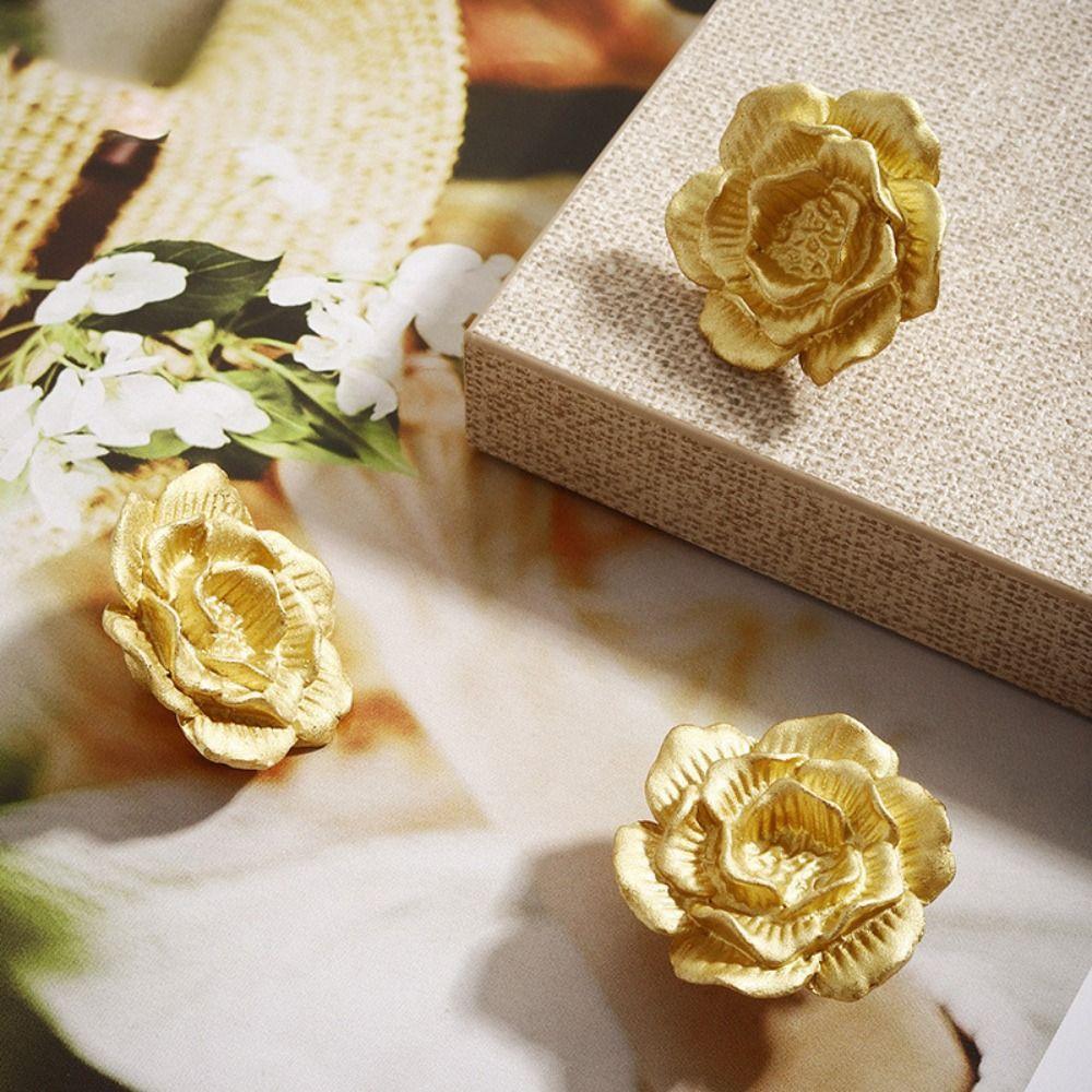 Brass Brass Cabinet Pull Camellia Flower Camellia Brass Handles Floral Shaped Knobs  Closet Doors