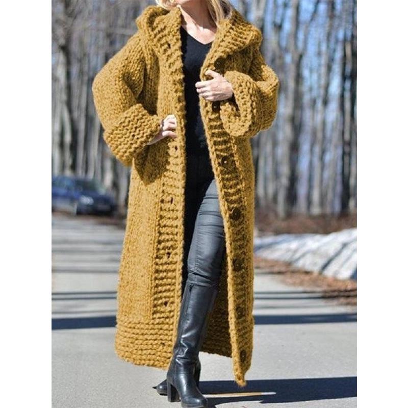 Eur-Am Women's Hooded Cardigan: Thick Knit Long Sweater
