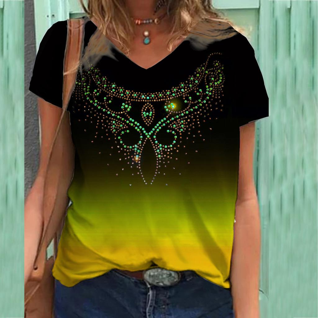 plus size XL-7XL Floral Themed Series 3D Printed T-shirt V-neck 3D Printed Women's Short Sleeved T-shirts Top