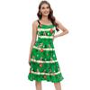 New candy Christmas dress, new European and American green digital print dress, slip dress for women