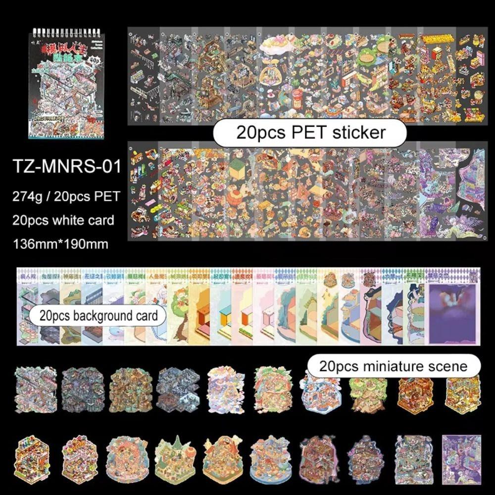 

40Pcs/book DIY Stickers 3D Sticker Book Simulation Life Miniature Scene Collection Students Use Simulation Life