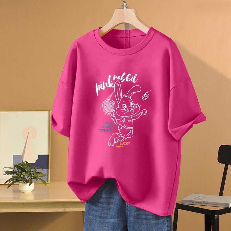 

Женская футболка свободного кроя из 100% хлопка с короткими рукавами и рисунком из мультфильма, модель 2025 года, больших размеров - утягивающая, прикрывающая живот, повседневный дизайн XXXL (175-195 jin)