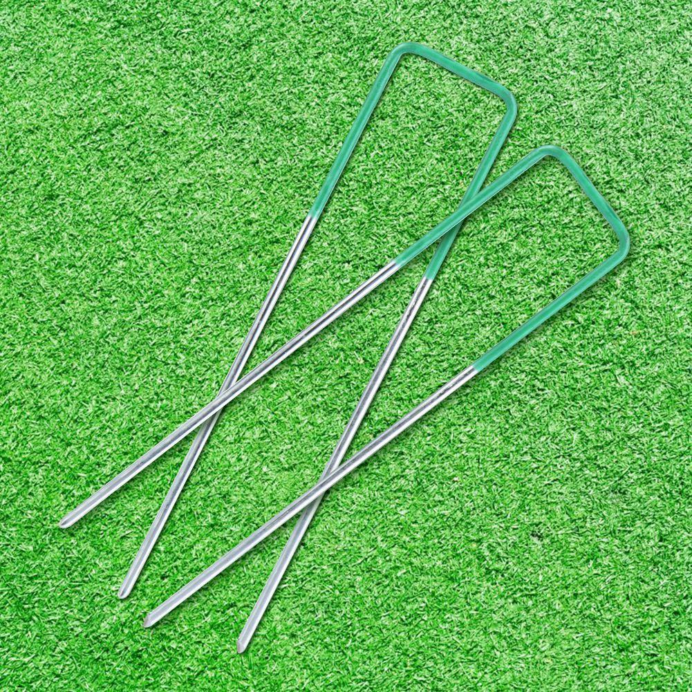 100pcs Half Green Artificial Grass Turf U Pins Metal Galvanised Pegs Staples Weed