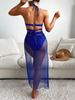 Women Solid Sexy Mesh Three Piece Bikini Swimsuit Beach Swimwear