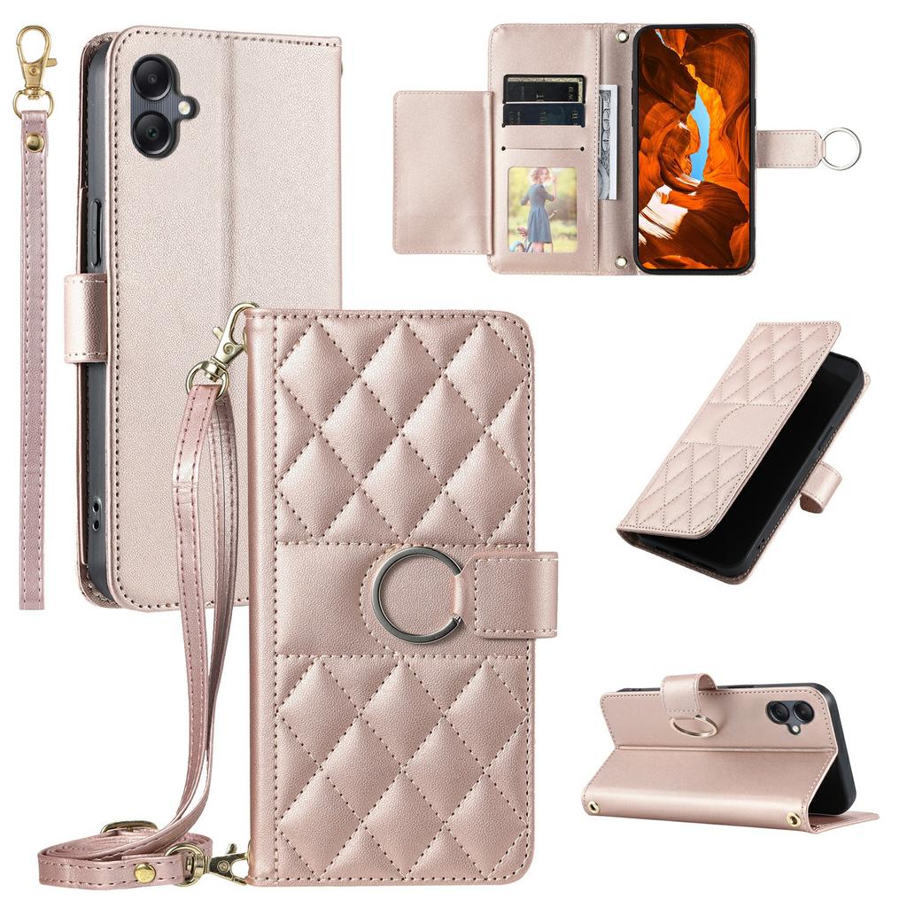 For Samsung Galaxy A07 4G Case Ring Buckle Wallet Stand Rhombus Crossbody Leather Mobile Cover