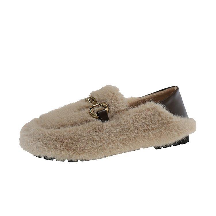 Light Luxury Style Fluffy Shoes Women's 2025 New Autumn and Winter Velvet Warm Platform Shoes One Pedal Women's Shoes Loafers Cotton Shoes