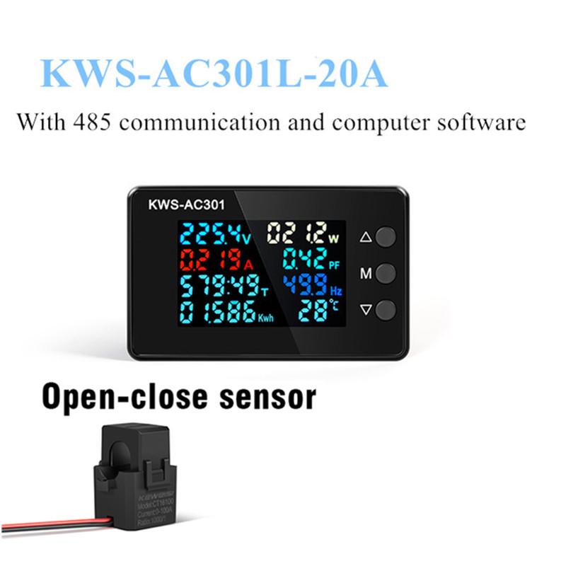 KWS-AC301 Voltage Voltmeter 8 In 1 AC Wattmeter 50-300V 0-100A Digital Ampermeter Electric Meter Edicated Chip Power Detector