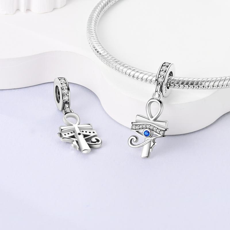 Srebro 925 Egipski Ankh Oko Horusa Zawieszka do Bransoletki DIY Biżuteria Prezent Pasuje do Oryginalnych Bransoletek z Zawieszkami