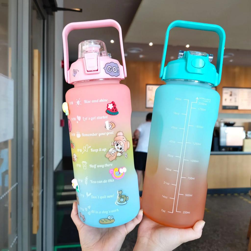 New 2000ml Gradient Water Bottle Frosted Cup Large Capacity Water Bottle Anti Falling Sports Water Bottle
