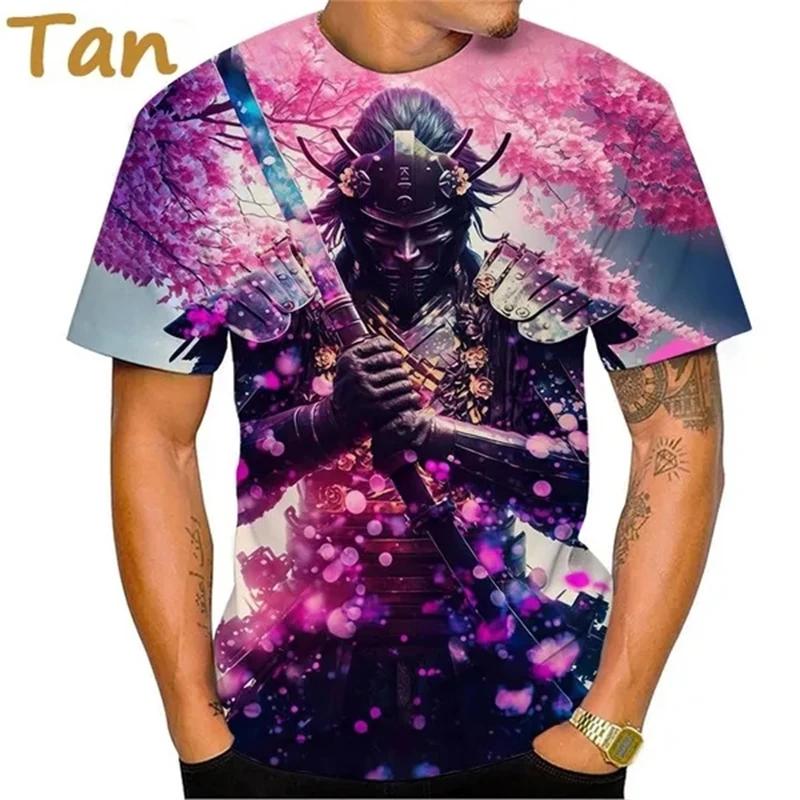 

Новая футболка с японским самураем, 3D-принт, сакура, ниндзя, рубашка с коротким рукавом, модные повседневные топы для мужчин и женщин, футболки 3XL