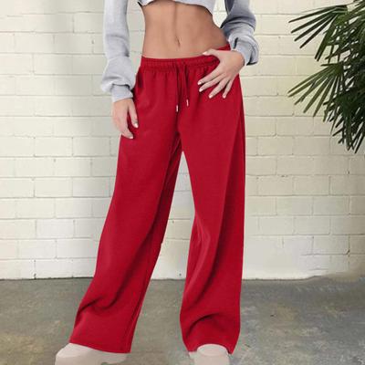 Pantaloni sportivi da donna a vita media con elastico in vita, coulisse regolabile, pantaloni lunghi tinta unita