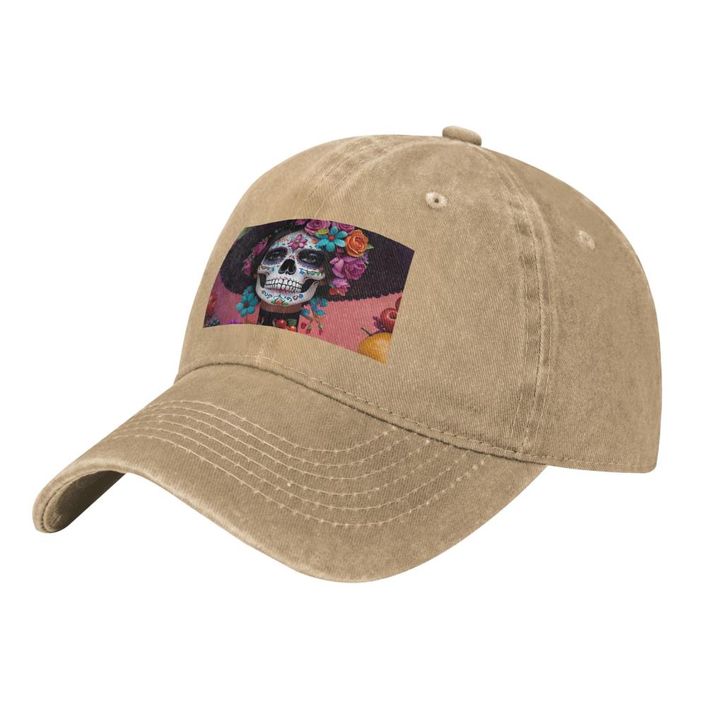 Day Of The Dead Sugar Skull Mexican Girl Baseball Caps Fashion Denim Fabric Hats Adjustable Casquette Sports Baseball Cowboy Hat