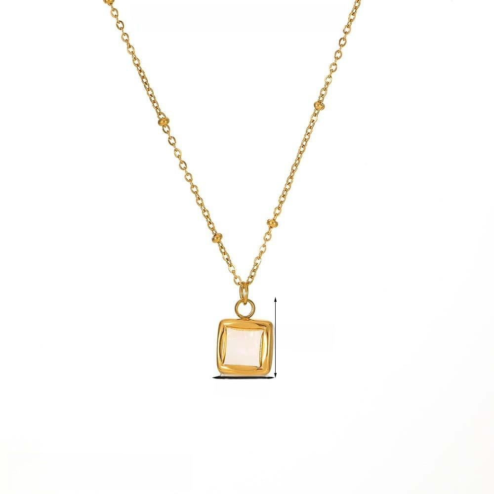 Style Geometric Cat Eye Stone Necklace For Women With Stainless Steel Chain