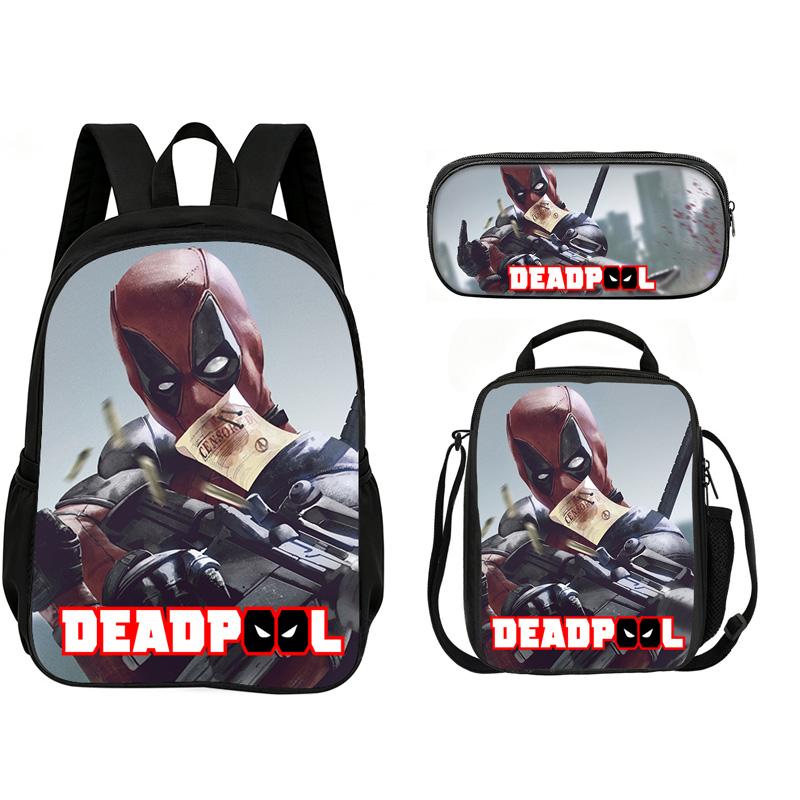 Deadpool  School 3Pcs Set Backpack+lunch Box+Pencil Case Fashion Schoolbag Backpack Trend Kids Gift Practical Multifunctional