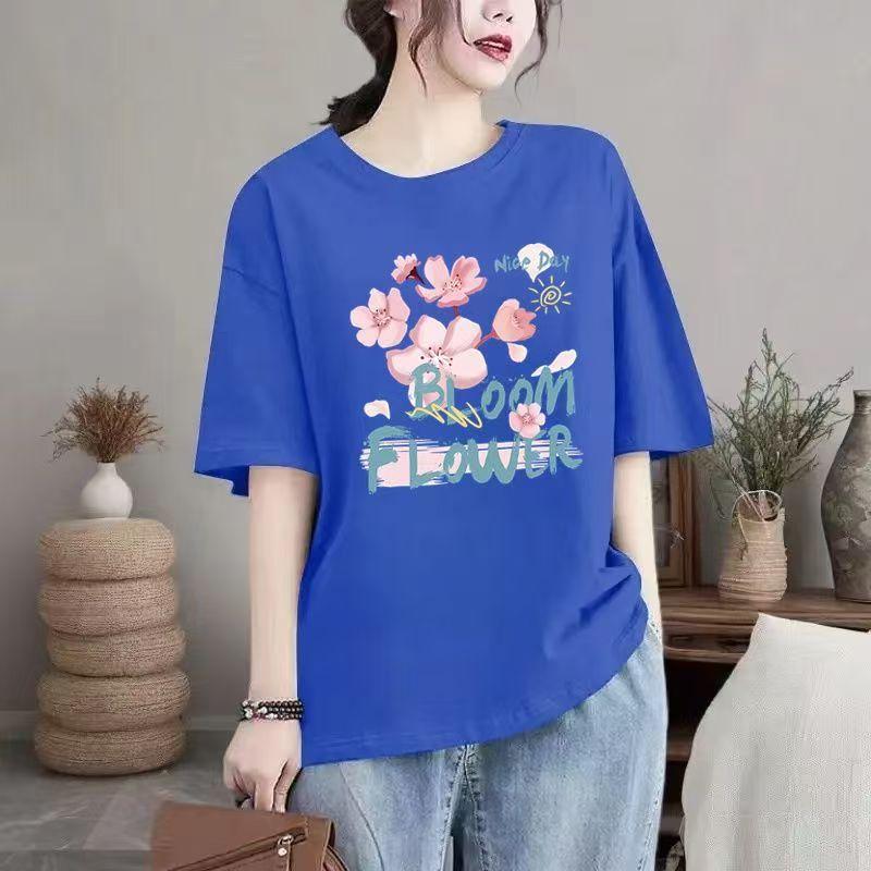 Summer New Cotton Casual Round Neck Women Trend Loose T-shirt