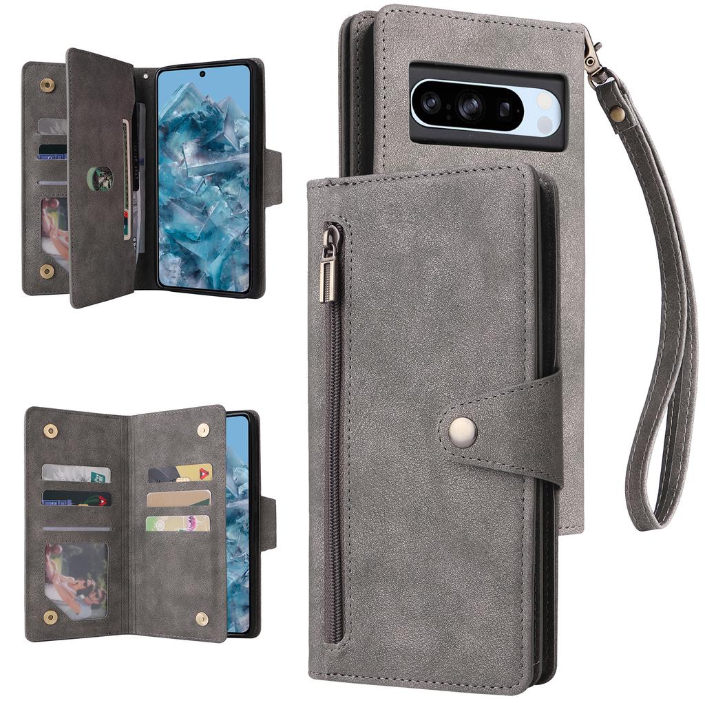 Para Google Pixel 8a Case PU Couro Flip Phone Cover com 9 Slots para Cartão