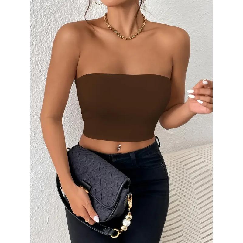 Sexy Bodycon Crop Tube Top, Solid Stretchy Tube Top, Casual Every Day Tops, Women's Clothing