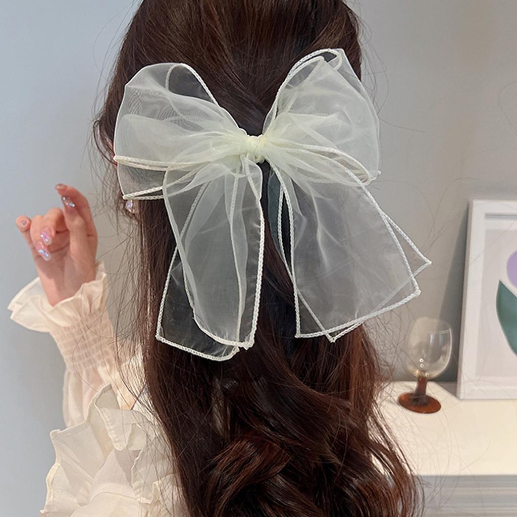Lystrfac  New Black White Yarn Bow Hair Clip for Women Girls Spring Clip Back Head Hairpin Fashion Hair Accessories
