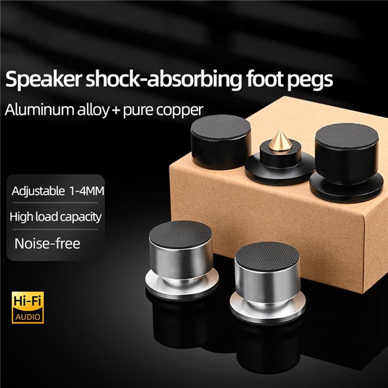 

ABNR Speaker Spike Stand Foot Pads 4Pcs Set Aluminum Alloy & Copper Adjustable Shock-Absorbing Feet Pegs срібний