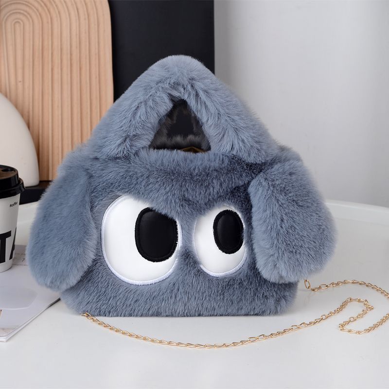 Plush big-eyed puppy handbag fluffy student new high-end shoulder texture cute girl messenger bag