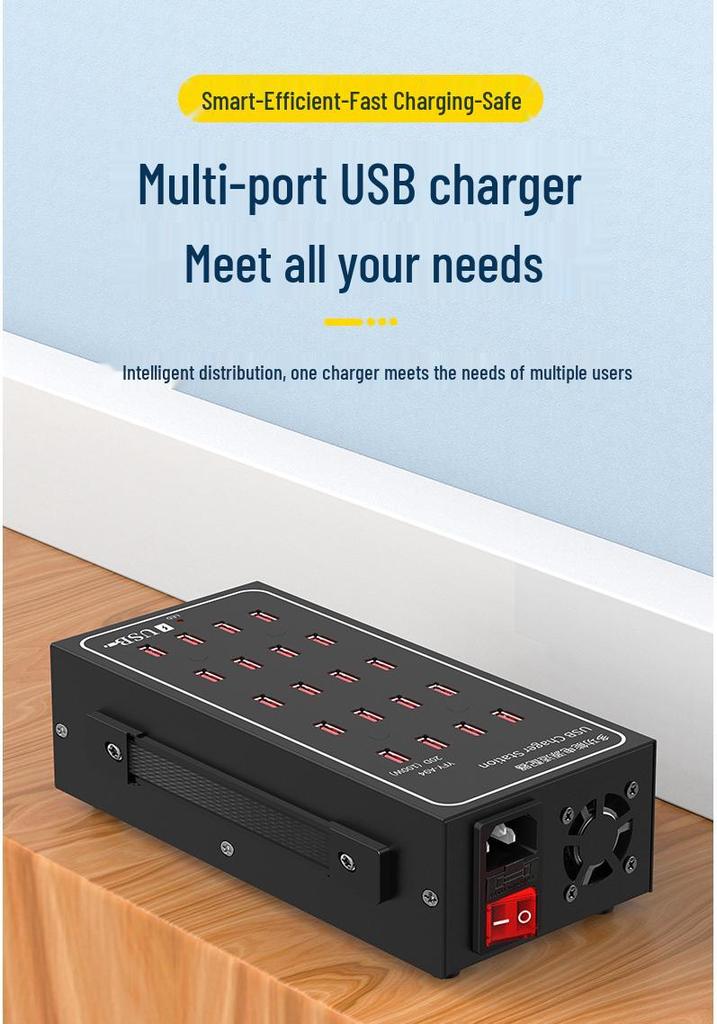 Premium Aluminum Alloy Multi-Port Charger – 10 To 60 Ports, 300W Power Supply.