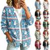 Damen Lässiger Christmas Print Langarmmantel für die Feiertage