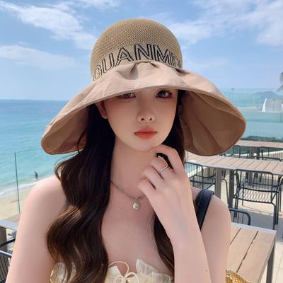 New Hat Women's Knitted Mesh Empty Top Bow Colored Glue Sun Hat Summer Sun Protection Big Edge Sun Hat