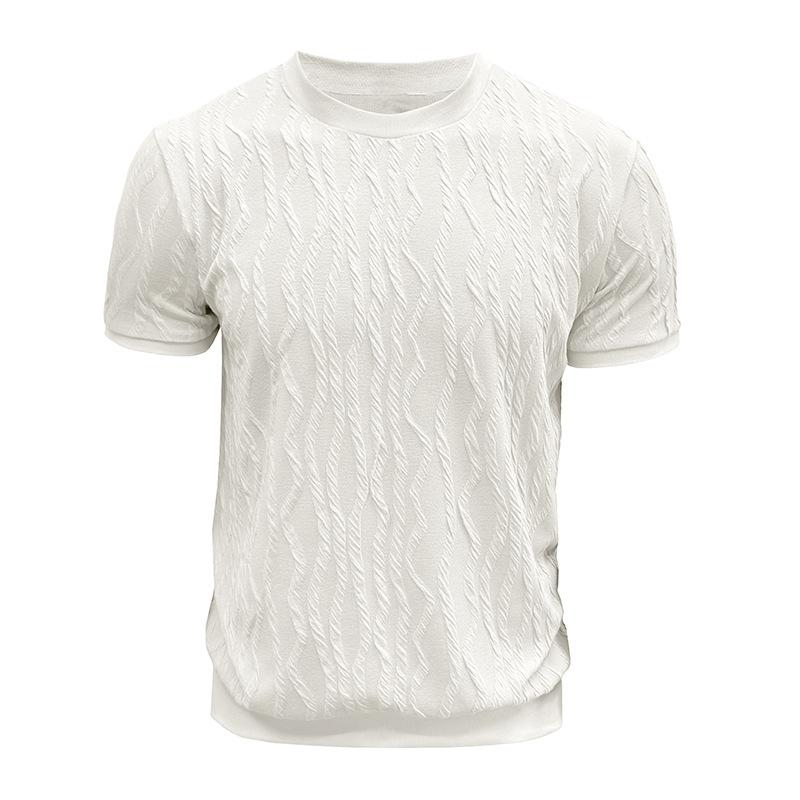 Mens Short Sleeve Jacquard Knit Round Neck Pullover T Shirt