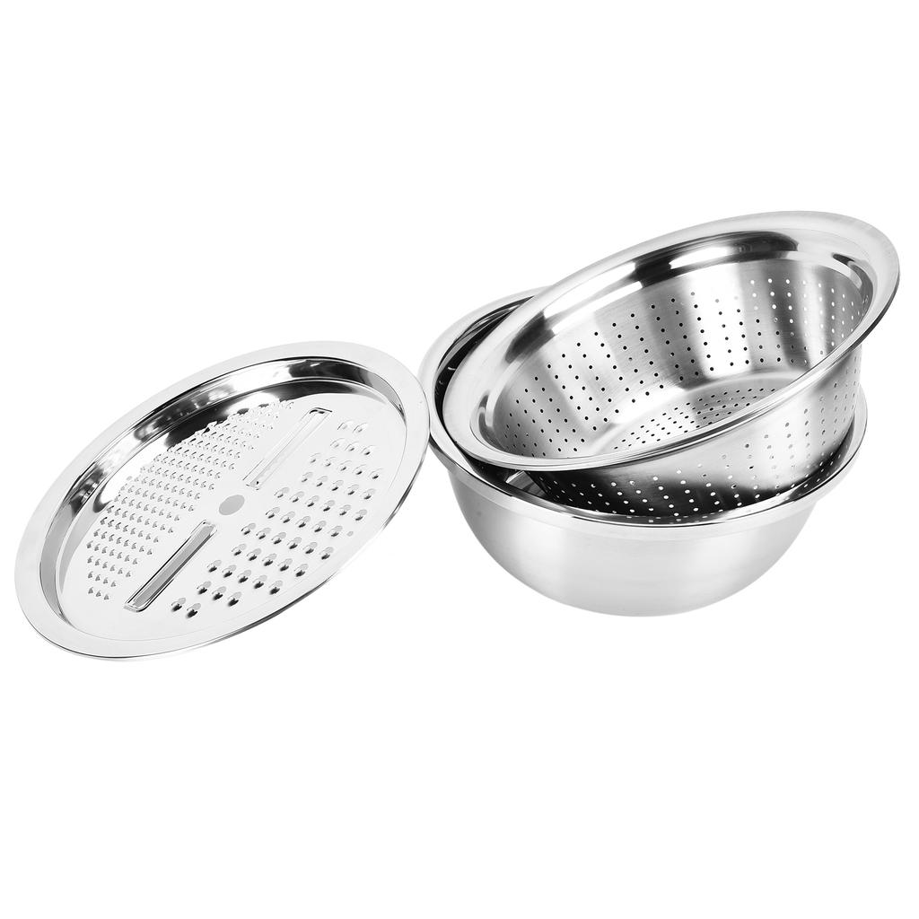 304 Stainless Steel Drain Basin 3 In 1 Set Vegetable and Fruit Cut Kneading Basin Cutting Plate Rice Sieve Pot