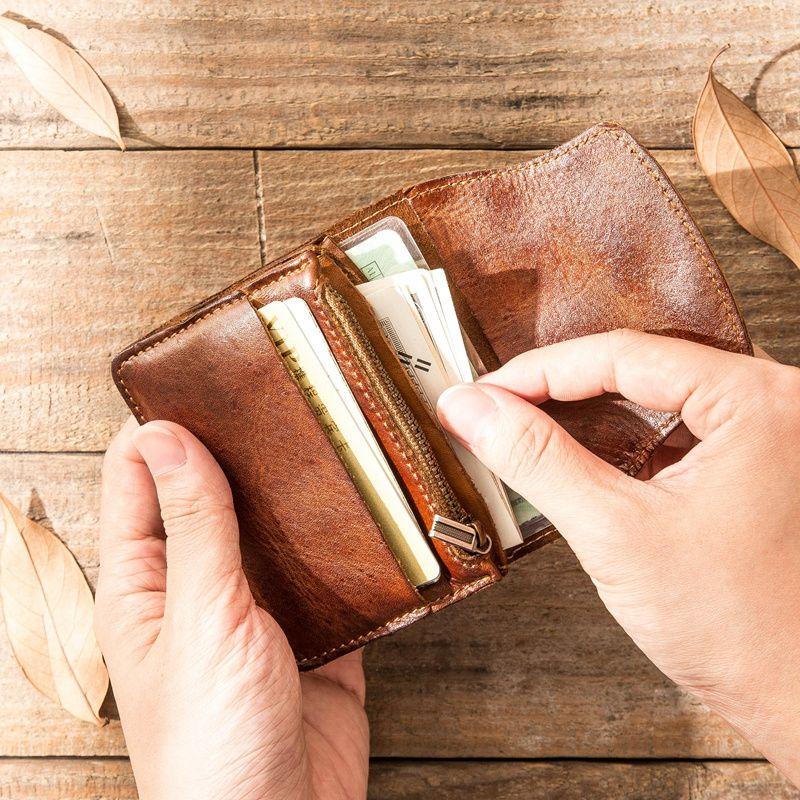 ארנק עור רטרו לגברים ולנשים שכבה ראשונה עור פרה רב-תכליתי אישי קטן תיק כרטיסים עבודת יד עור טהור נשים